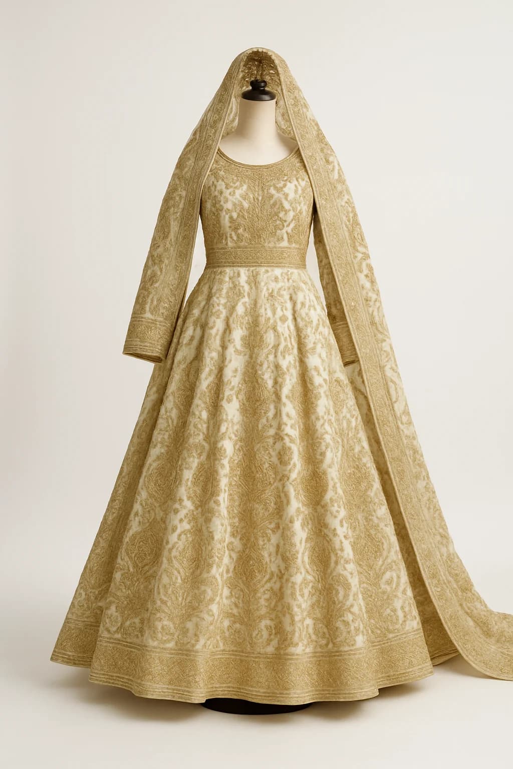 Afghan bridal gown with gold zardozi, custom made by HMN Alteration & Tailoring