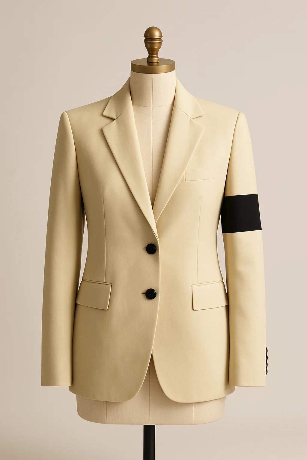 Cream blazer with black sleeve band, custom made by HMN Alteration & Tailoring
