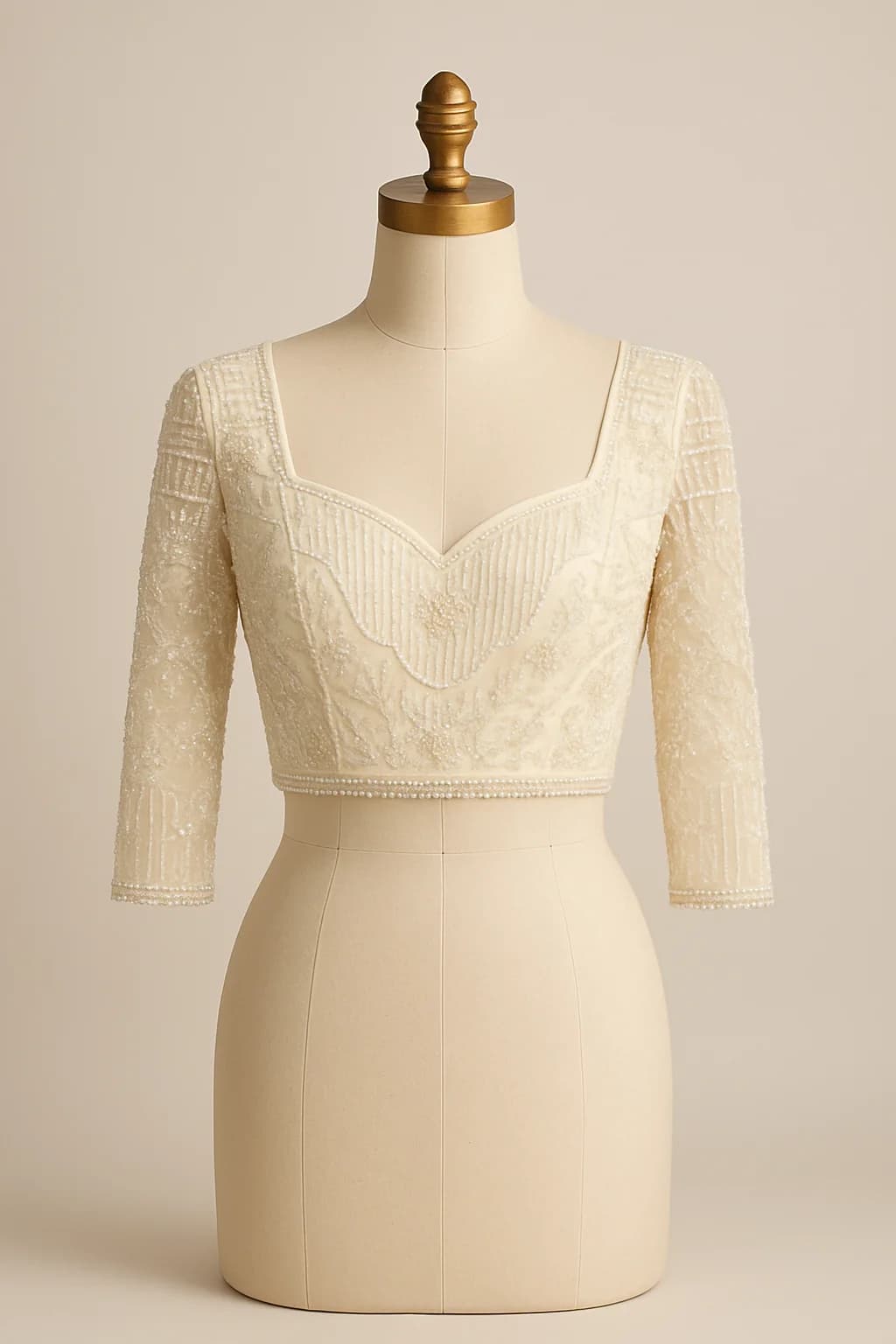 Ivory beaded lace bridal blouse, custom made by HMN Alteration & Tailoring
